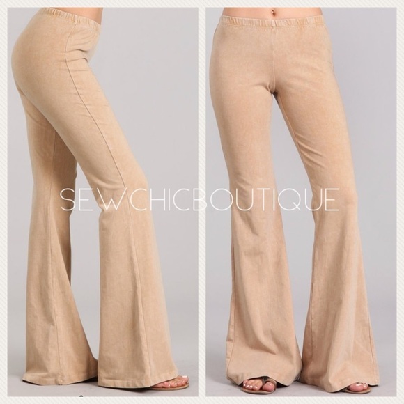 New Color! Mineral Wash Bell Bottoms Beige/Khaki - Picture 1 of 4